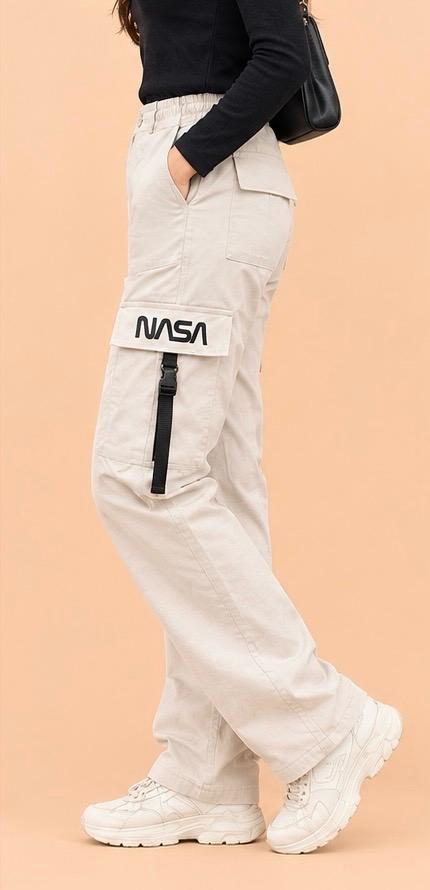 Cotton Cargo Pant | For Women | Elastic Drawstring Waist Straight Fit Bottoms | Office Wear